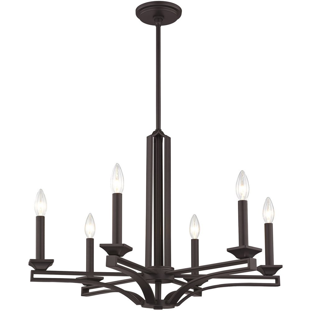 Bronze Six Light Metal Dimmable Chandelier With Shades