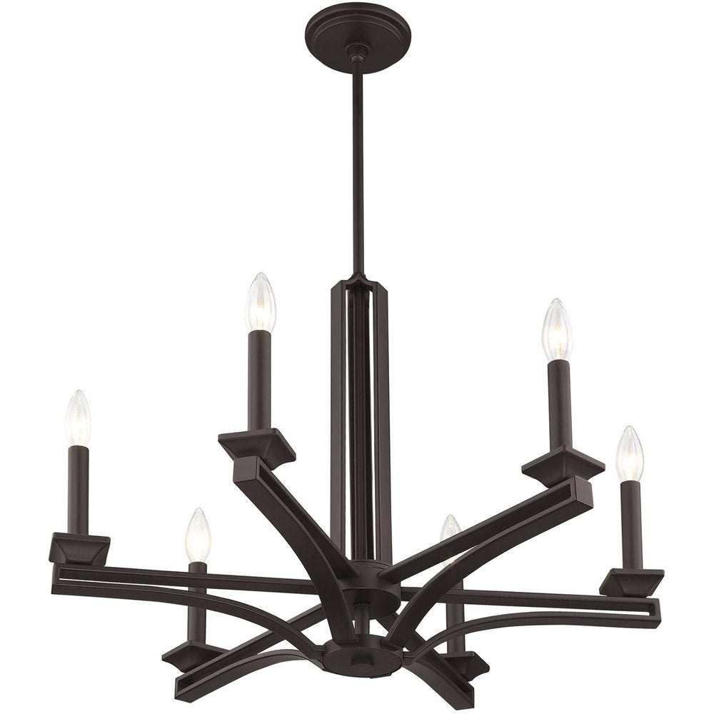 Bronze Six Light Metal Dimmable Chandelier With Shades