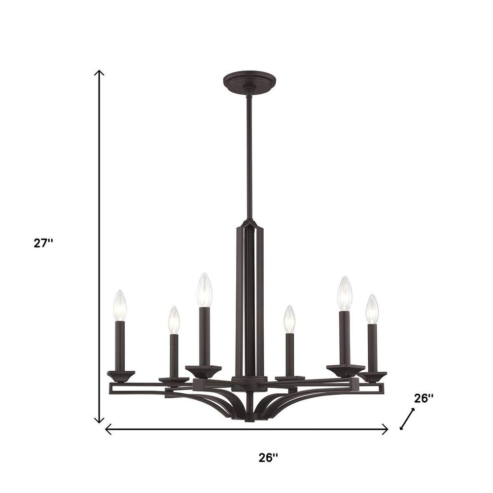 Bronze Six Light Metal Dimmable Chandelier With Shades