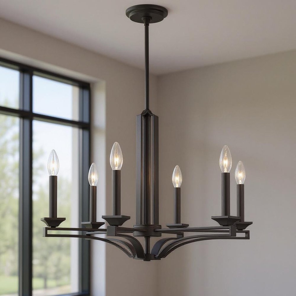 Bronze Six Light Dimmable Chandelier With Shades