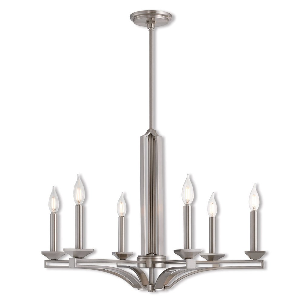 Nickel Six Light Metal Dimmable Chandelier With Shades