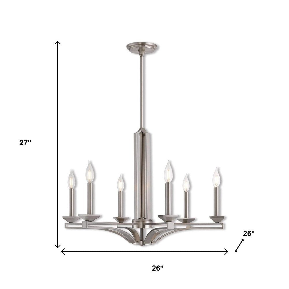 Nickel Six Light Metal Dimmable Chandelier With Shades