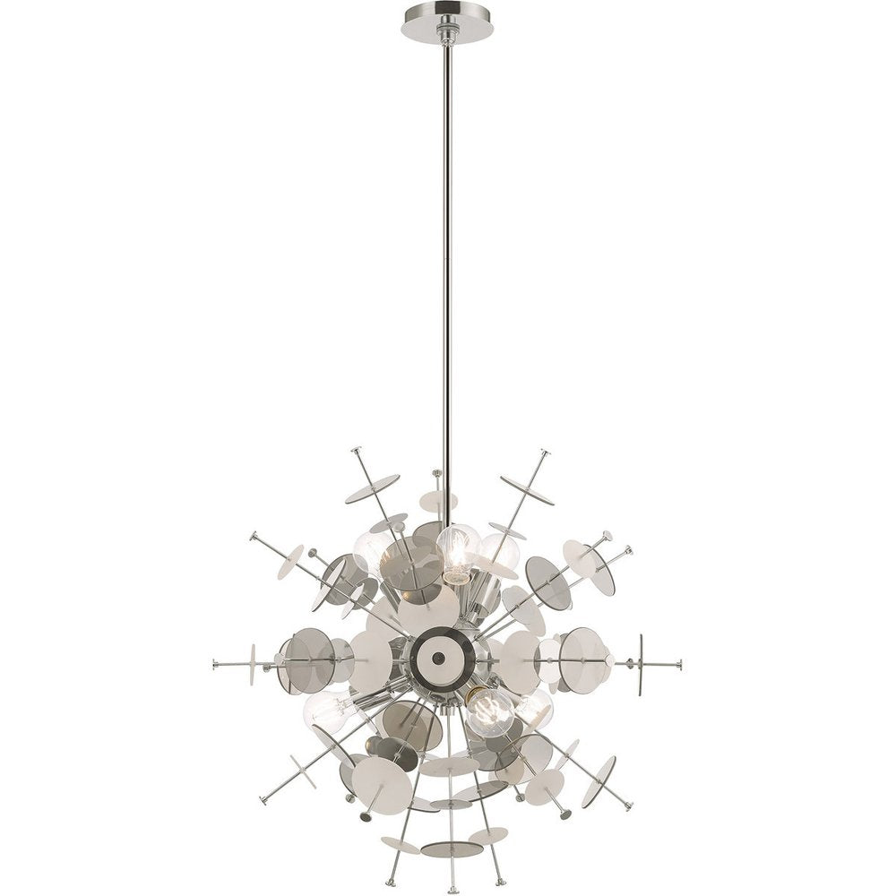 Silver Six Light Metal Dimmable Chandelier With Shades