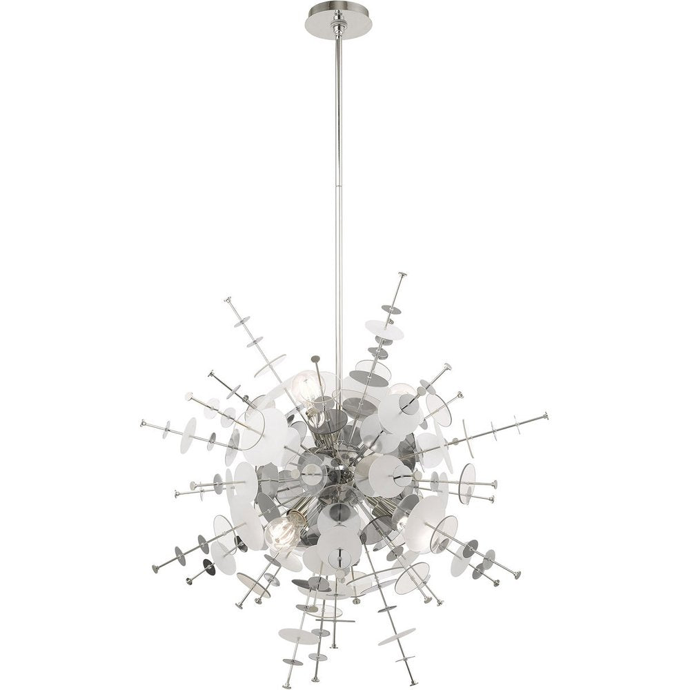 Silver Six Light Metal Dimmable Chandelier With Shades