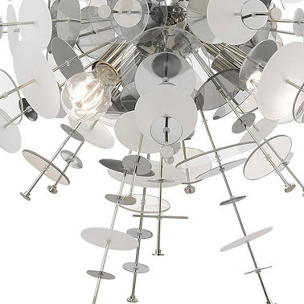 Silver Six Light Metal Dimmable Chandelier With Shades
