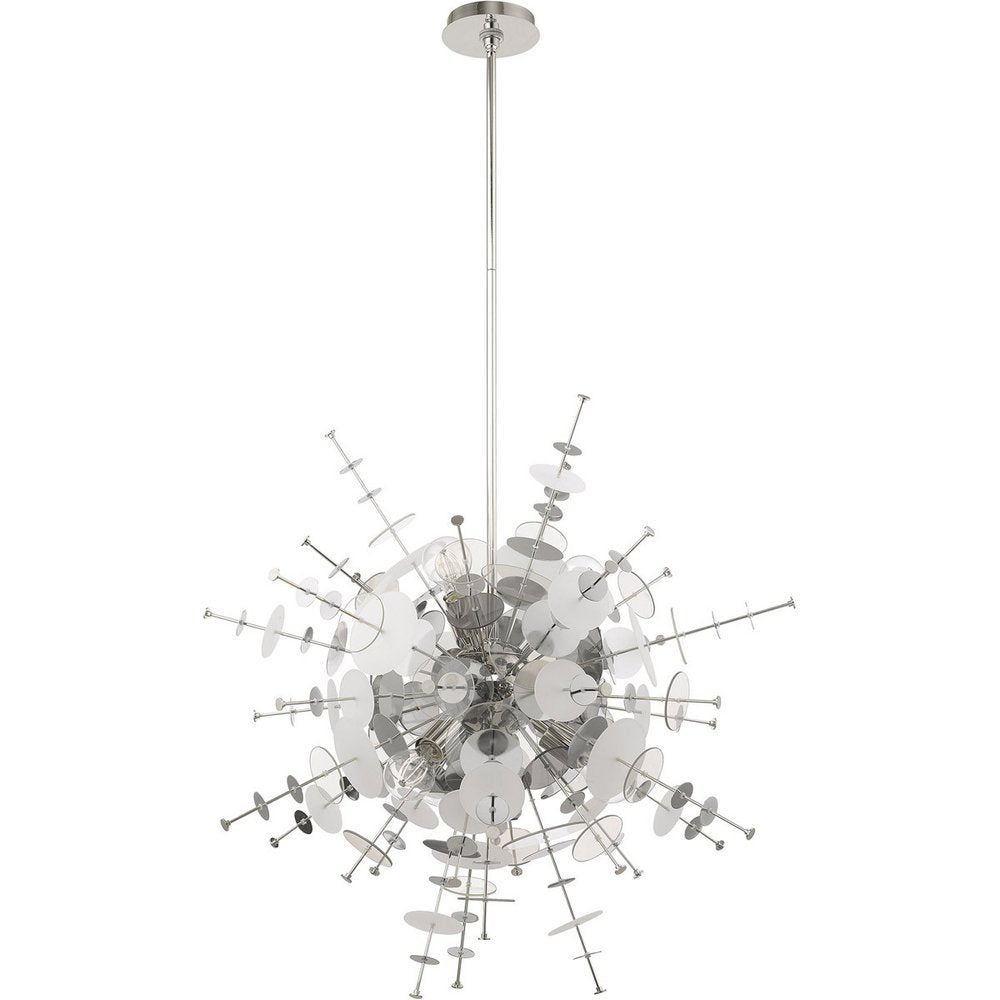 Silver Six Light Metal Dimmable Chandelier With Shades