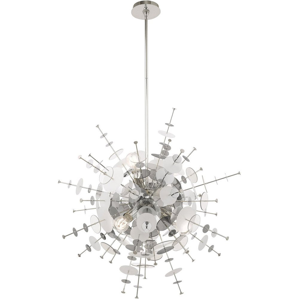 Silver Six Light Metal Dimmable Chandelier With Shades