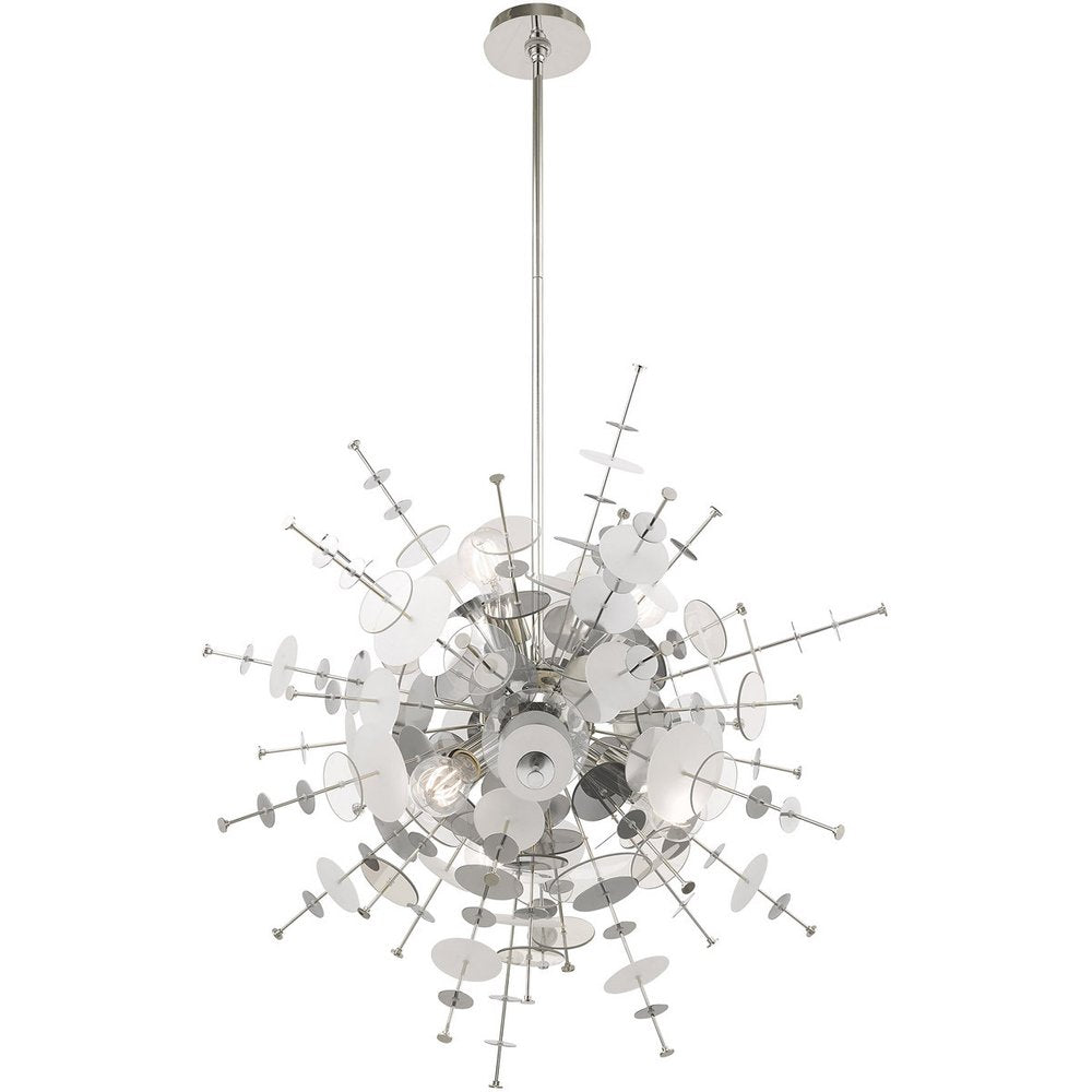 Silver Six Light Metal Dimmable Chandelier With Shades