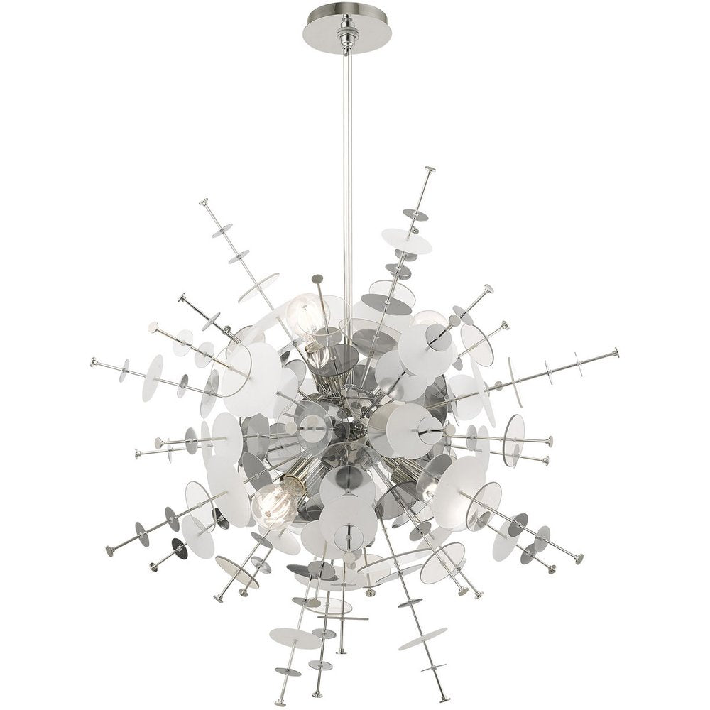 Silver Six Light Metal Dimmable Chandelier With Shades