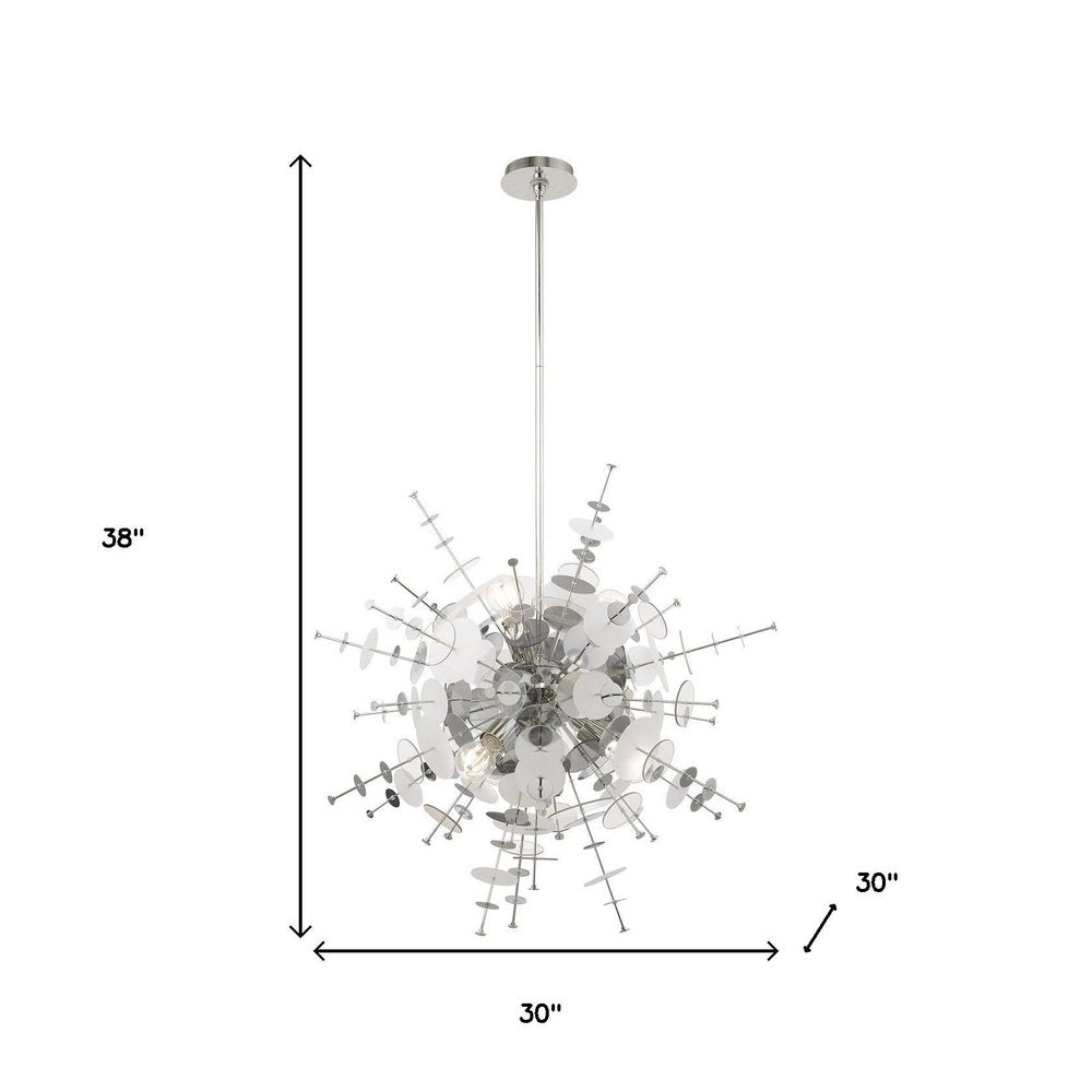 Silver Six Light Metal Dimmable Chandelier With Shades