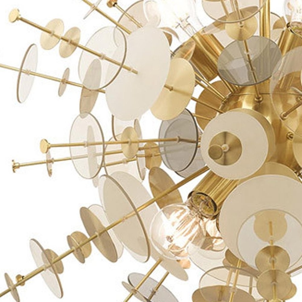 Brass Six Light Metal Dimmable Chandelier With Shades
