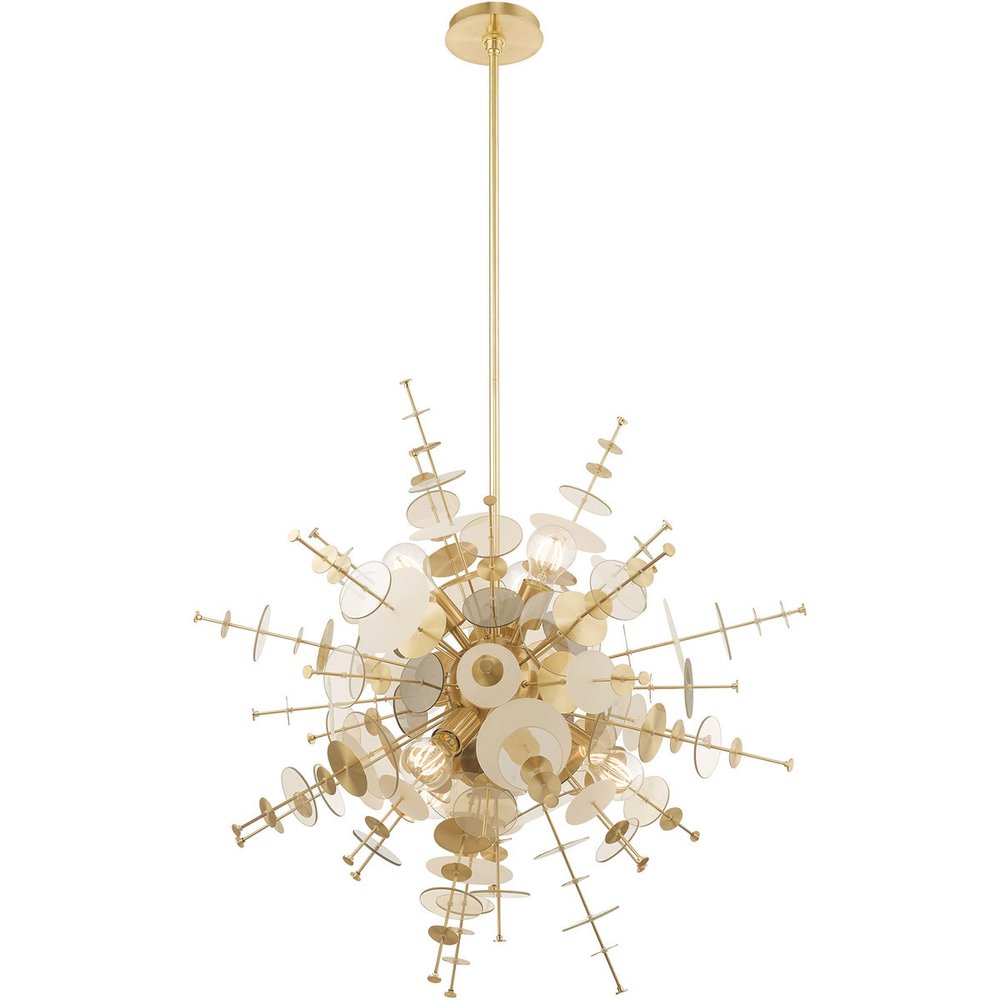 Brass Six Light Metal Dimmable Chandelier With Shades