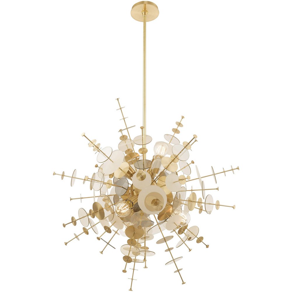 Brass Six Light Metal Dimmable Chandelier With Shades