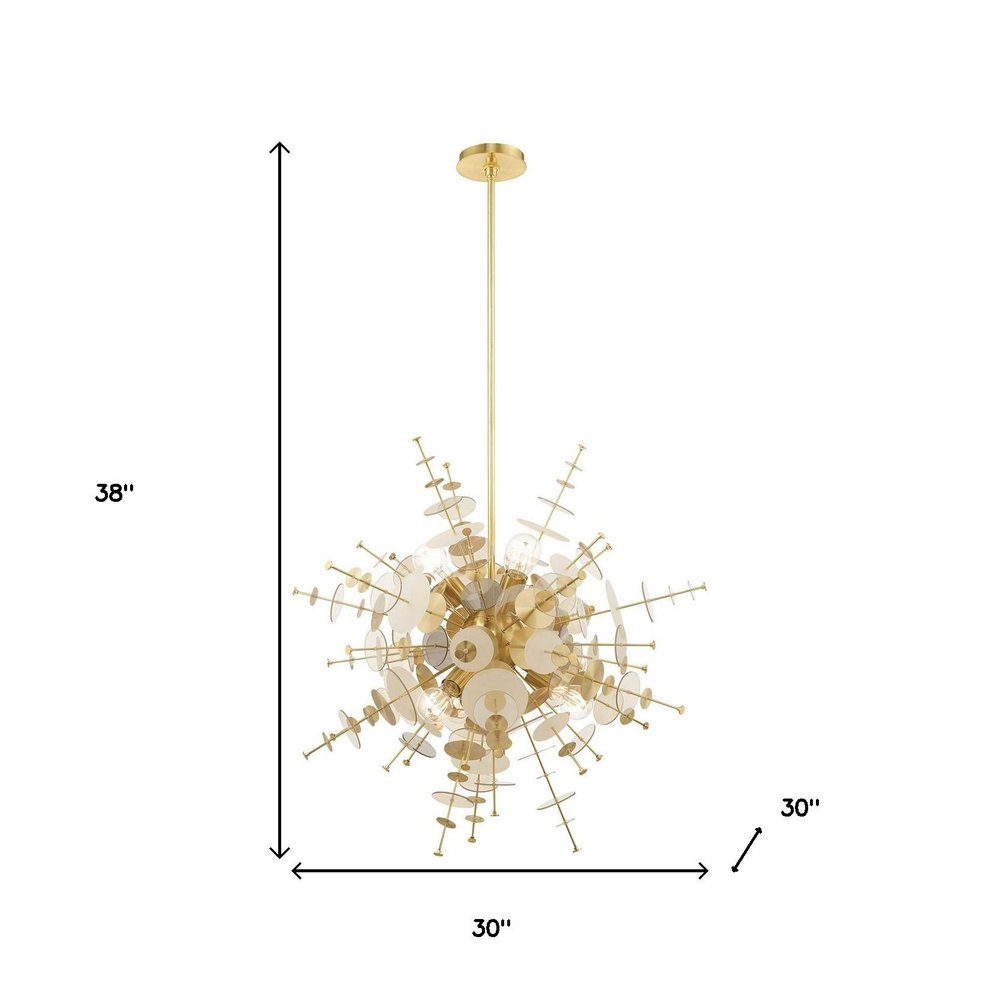 Brass Six Light Metal Dimmable Chandelier With Shades