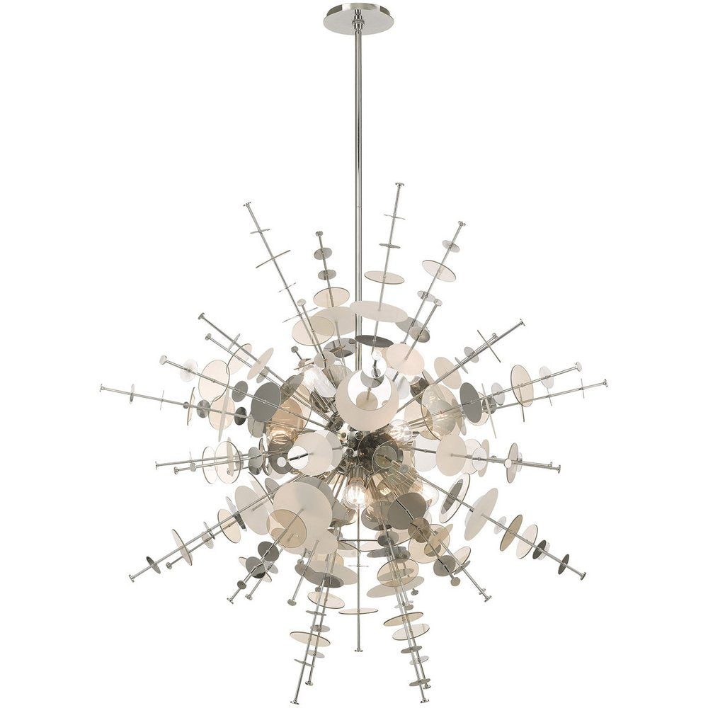 Silver Twelve Light Metal Dimmable Chandelier With Shades