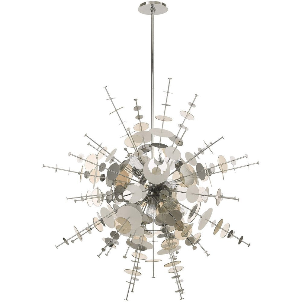 Silver Twelve Light Metal Dimmable Chandelier With Shades
