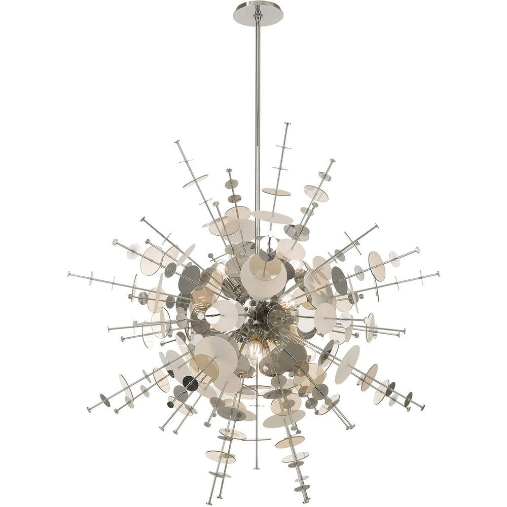 Silver Twelve Light Metal Dimmable Chandelier With Shades