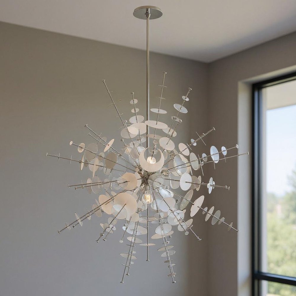 Silver Twelve Light Metal Dimmable Chandelier With Shades