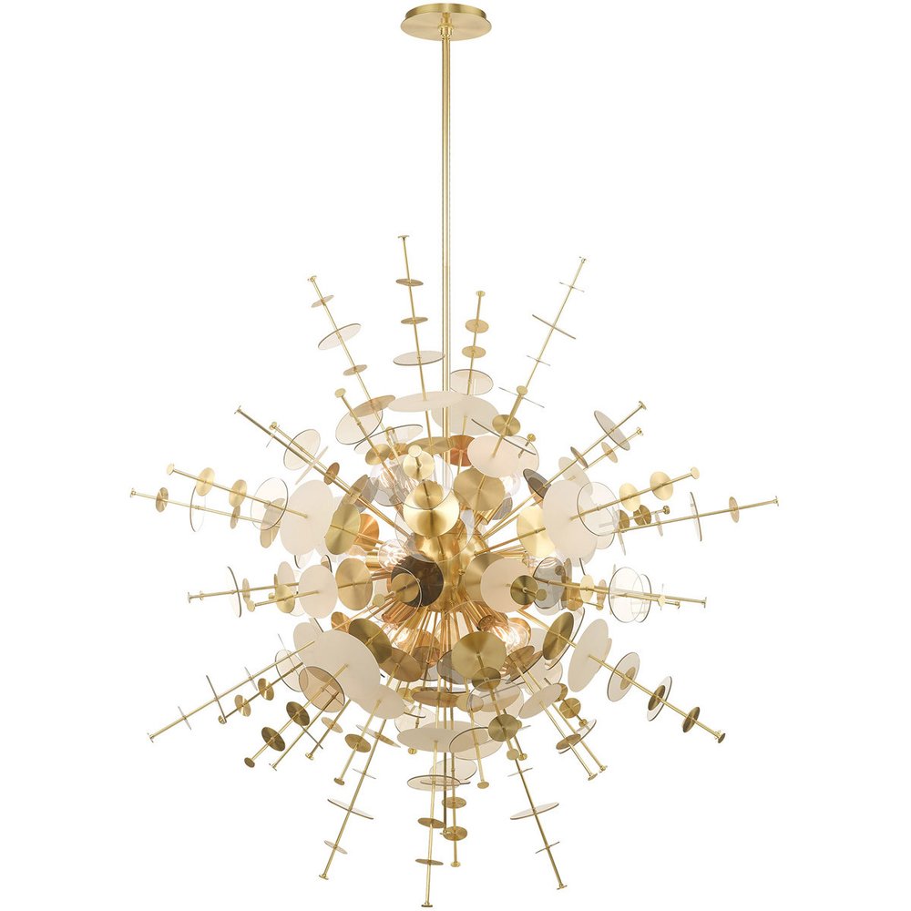 Brass Twelve Light Metal Dimmable Chandelier With Shades