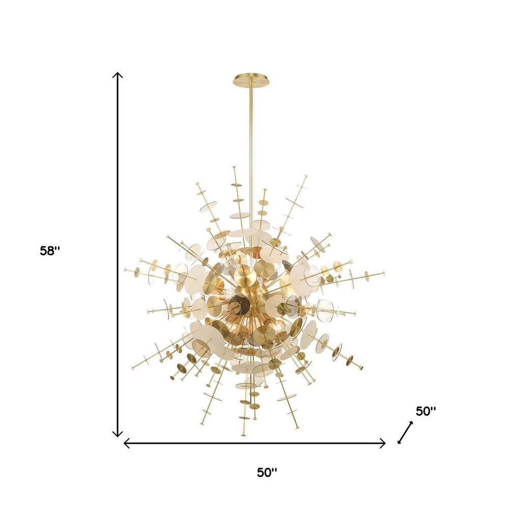 Brass Twelve Light Metal Dimmable Chandelier With Shades