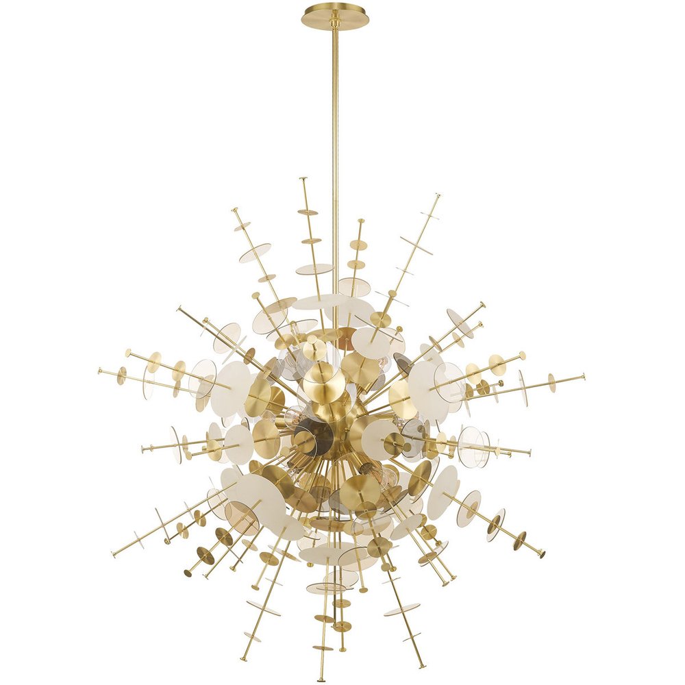 Brass Twelve Light Metal Dimmable Chandelier With Shades