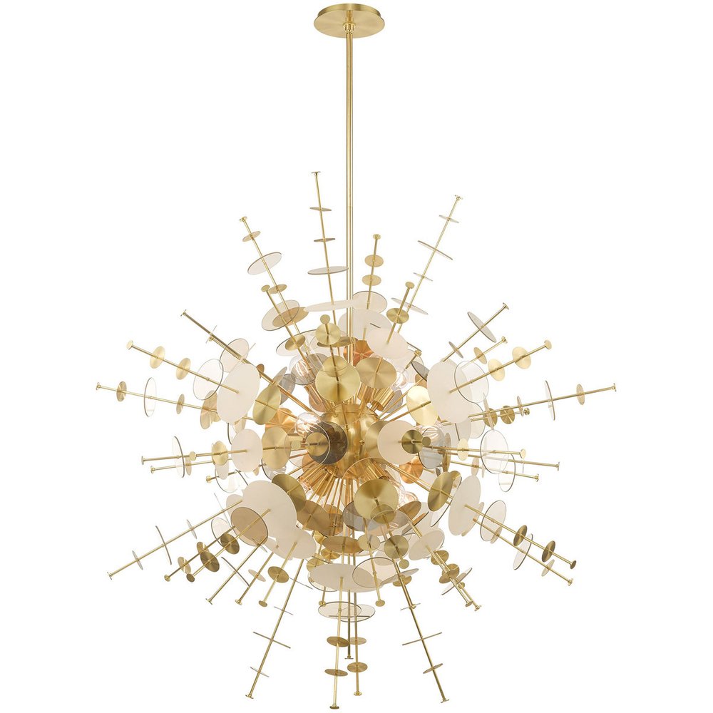 Brass Twelve Light Metal Dimmable Chandelier With Shades