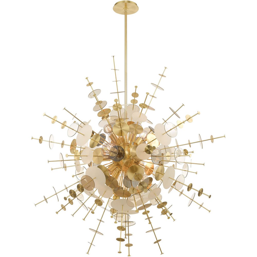 Brass Twelve Light Metal Dimmable Chandelier With Shades