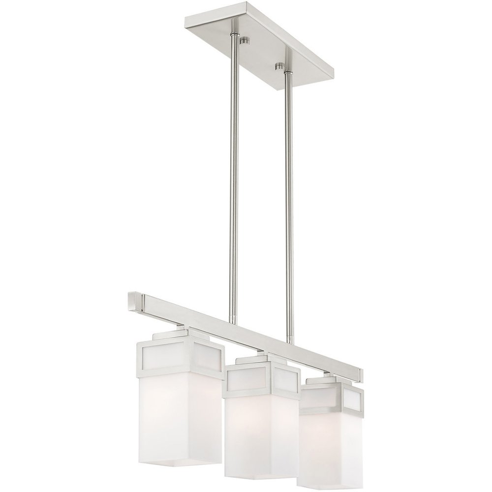 Nickel Three Light Metal Dimmable Chandelier With Shades