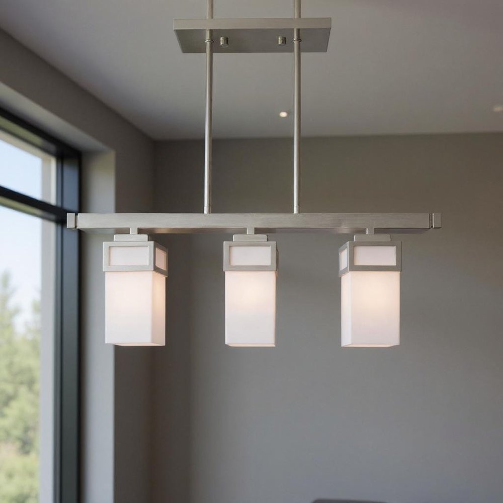 Nickel Three Light Metal Dimmable Chandelier With Shades