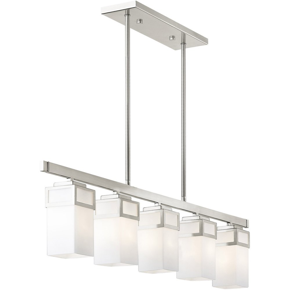 Nickel Five Light Metal Dimmable Chandelier With Shades