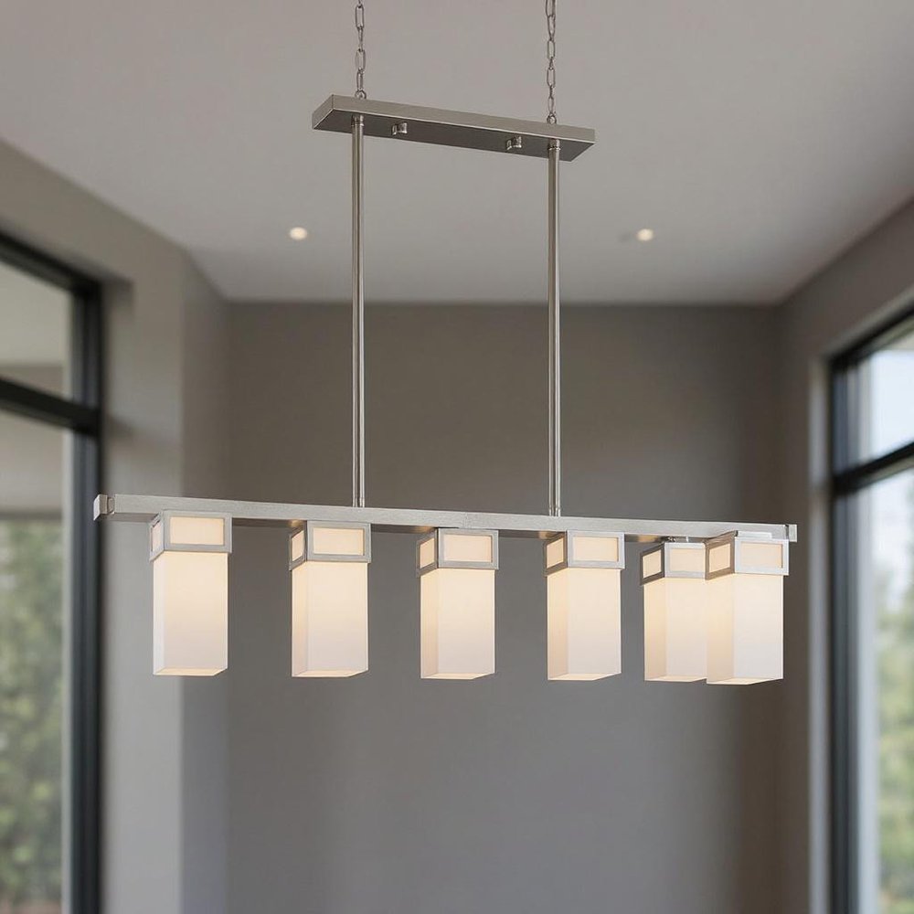 Nickel Five Light Metal Dimmable Chandelier With Shades