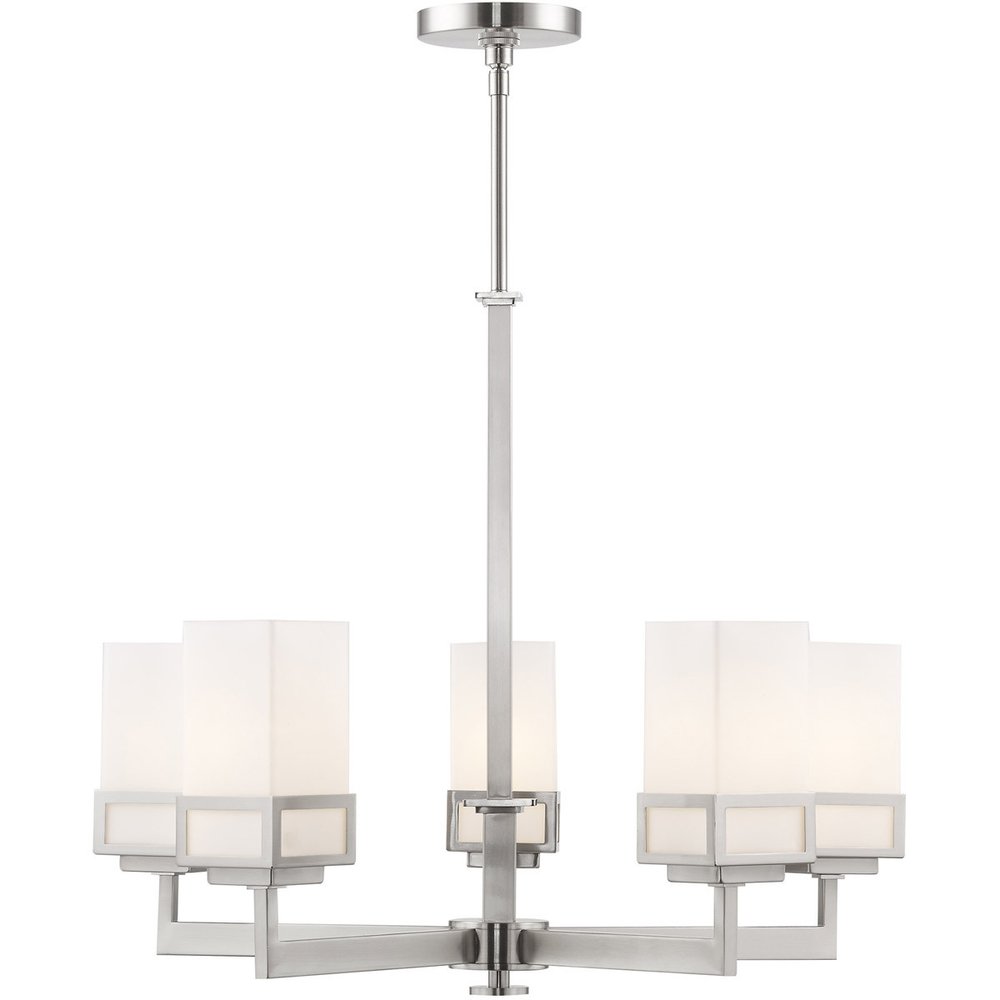 Nickel Five Light Metal Dimmable Chandelier With Shades
