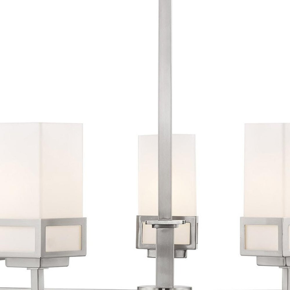 Nickel Five Light Metal Dimmable Chandelier With Shades