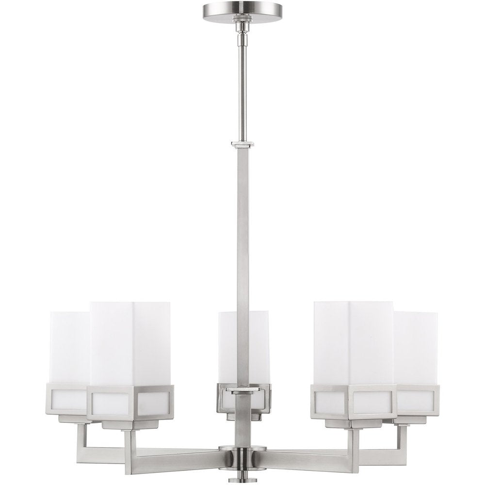 Nickel Five Light Metal Dimmable Chandelier With Shades
