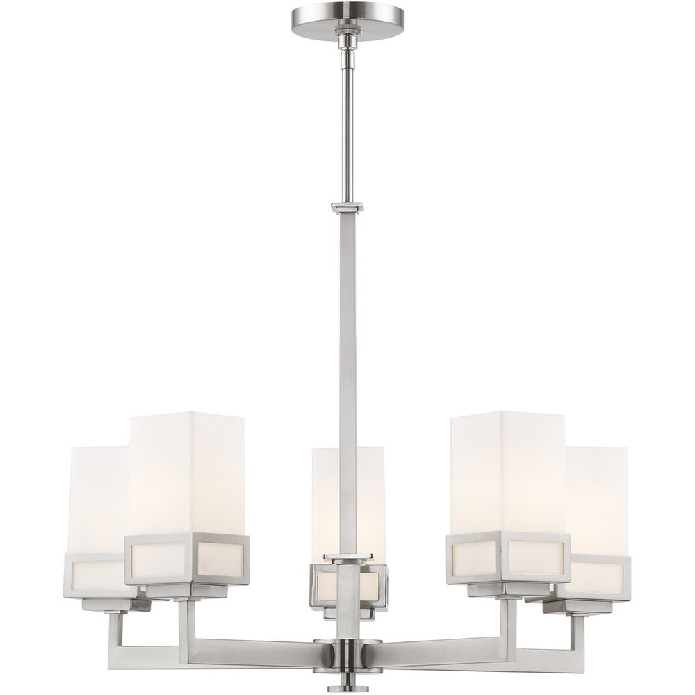 Nickel Five Light Metal Dimmable Chandelier With Shades