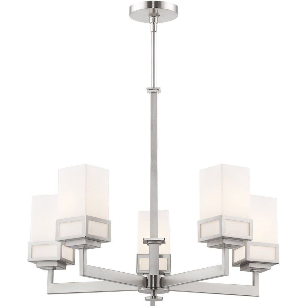 Nickel Five Light Metal Dimmable Chandelier With Shades