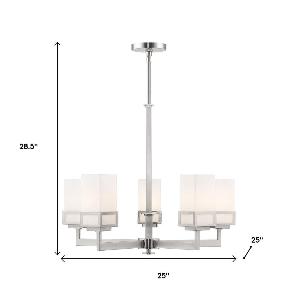 Nickel Five Light Metal Dimmable Chandelier With Shades