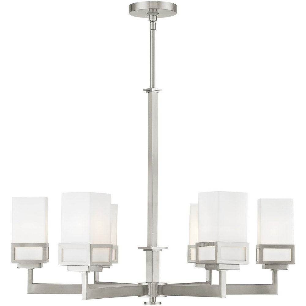 Nickel Six Light Metal Dimmable Chandelier With Shades