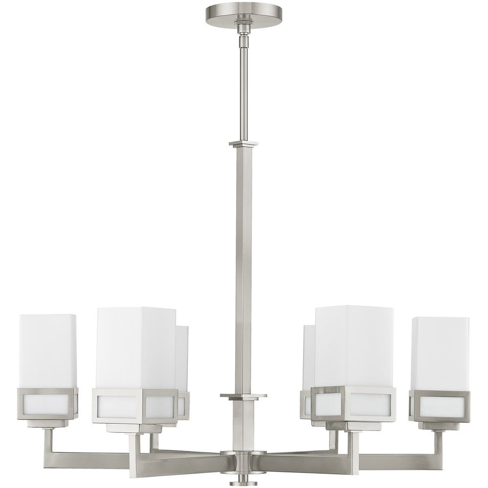 Nickel Six Light Metal Dimmable Chandelier With Shades