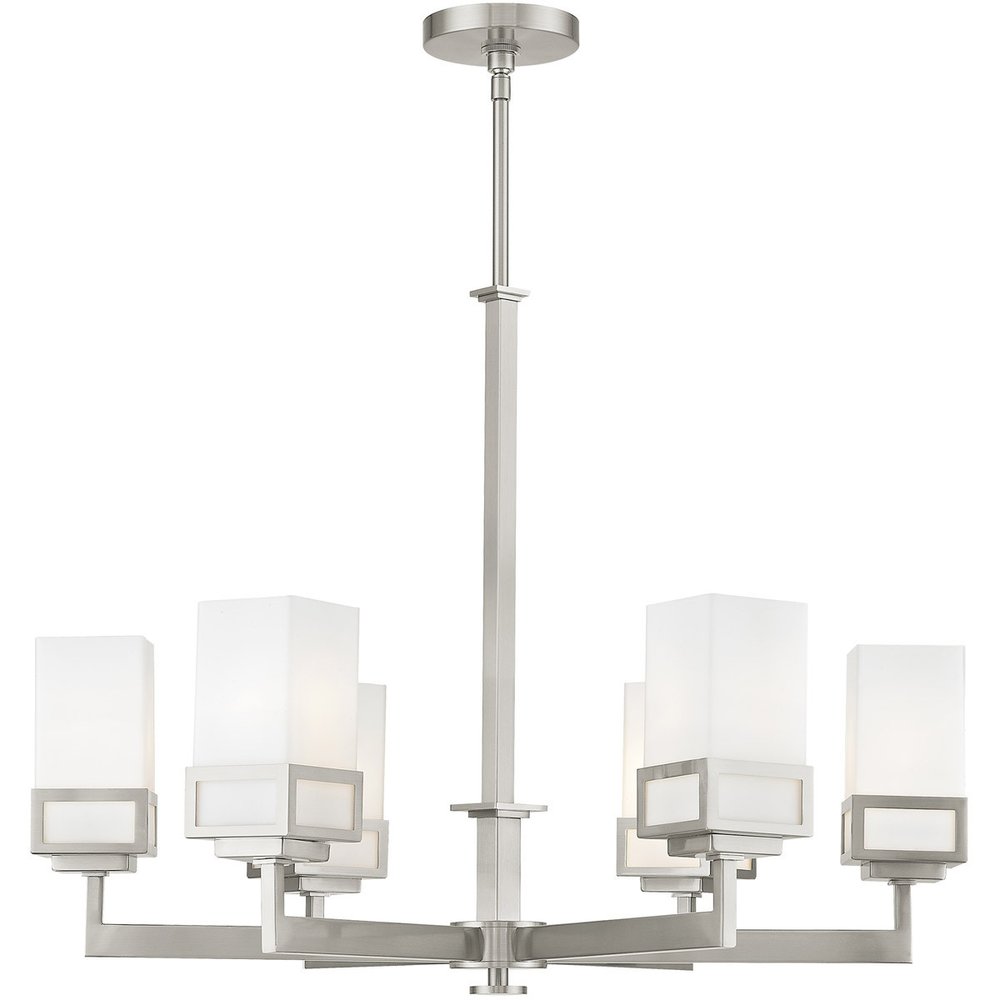 Nickel Six Light Metal Dimmable Chandelier With Shades