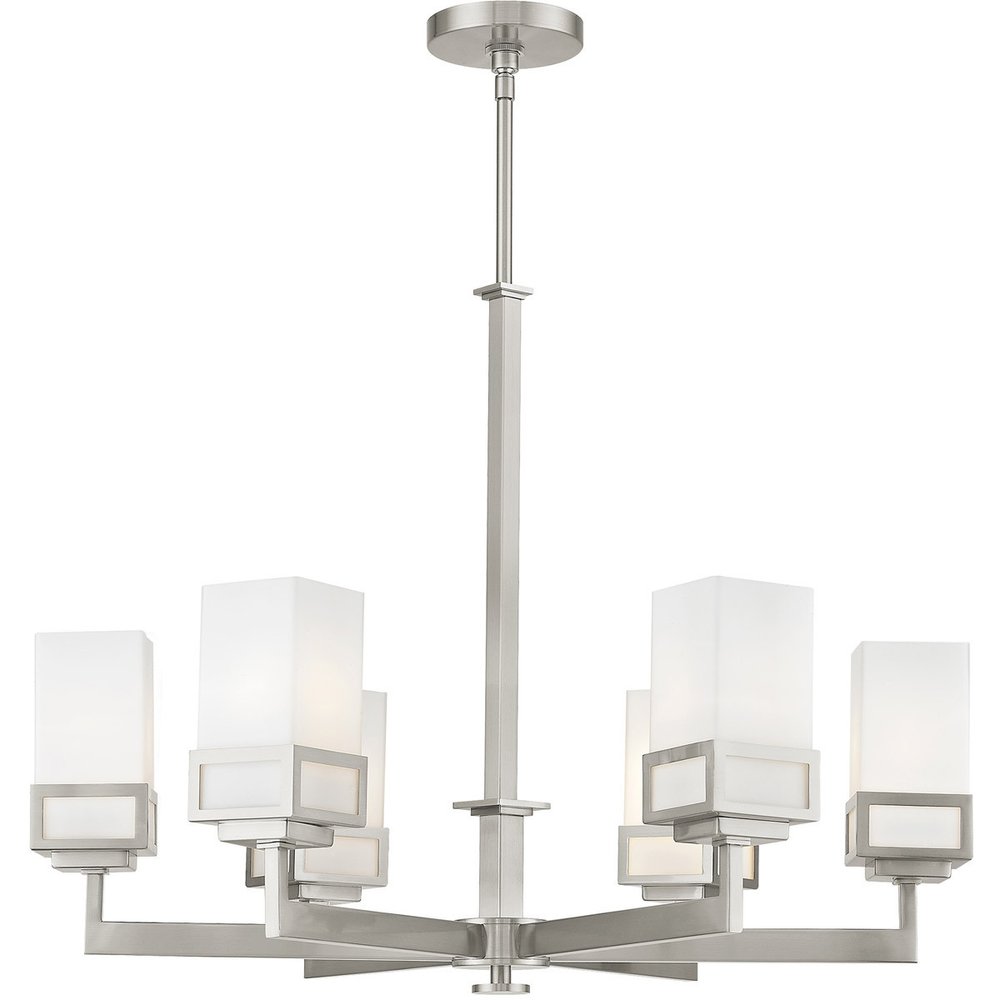 Nickel Six Light Metal Dimmable Chandelier With Shades