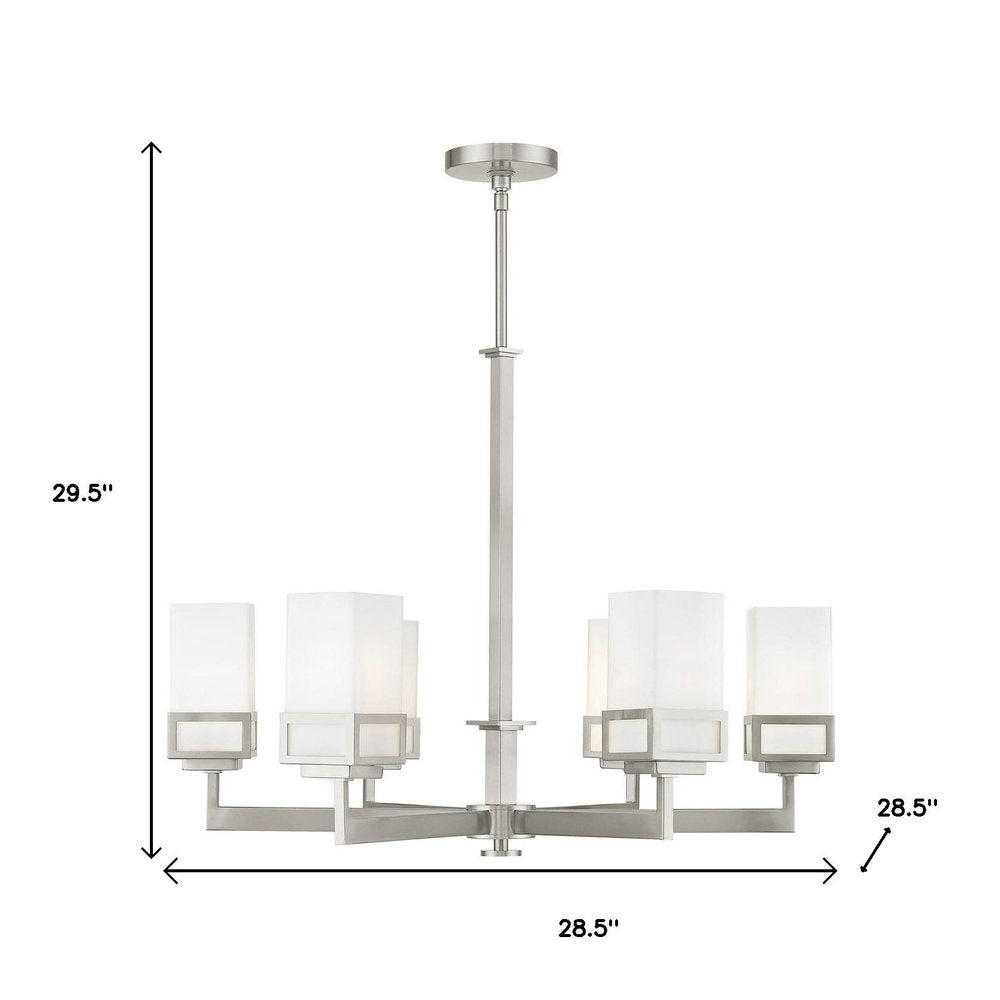 Nickel Six Light Metal Dimmable Chandelier With Shades