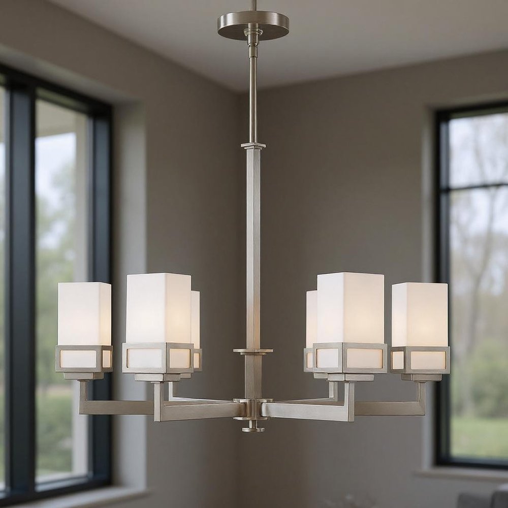 Nickel Six Light Metal Dimmable Chandelier With Shades