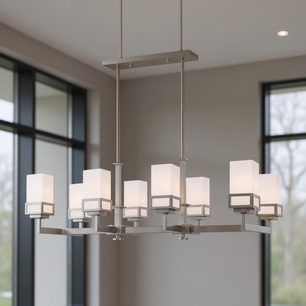 Eight Light Dimmable Chandelier With Shades
