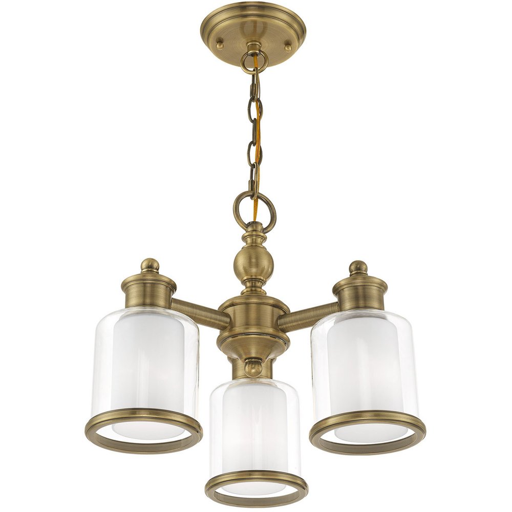 Antiqued Brass Three Light Metal Dimmable Chandelier With Shades
