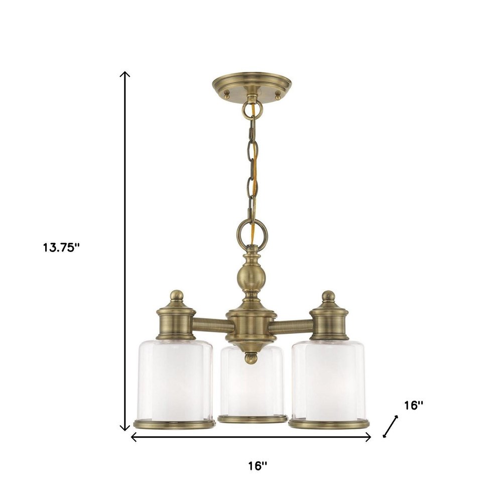 Antiqued Brass Three Light Metal Dimmable Chandelier With Shades