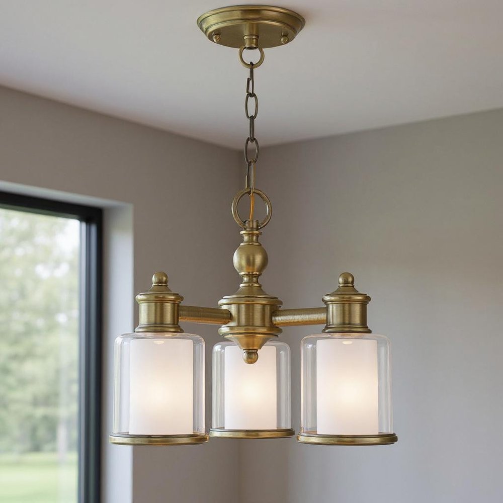 Antiqued Brass Three Light Metal Dimmable Chandelier With Shades