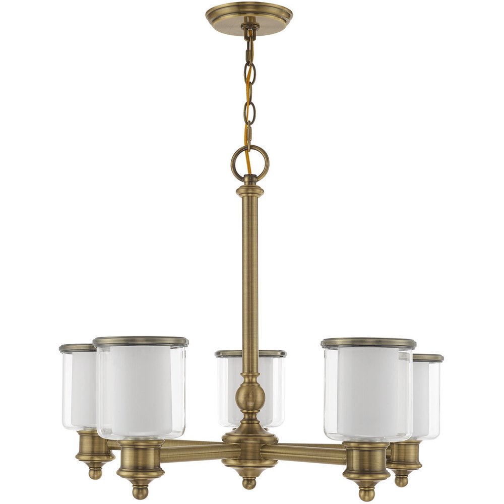 Antiqued Brass Five Light Metal Dimmable Chandelier With Shades