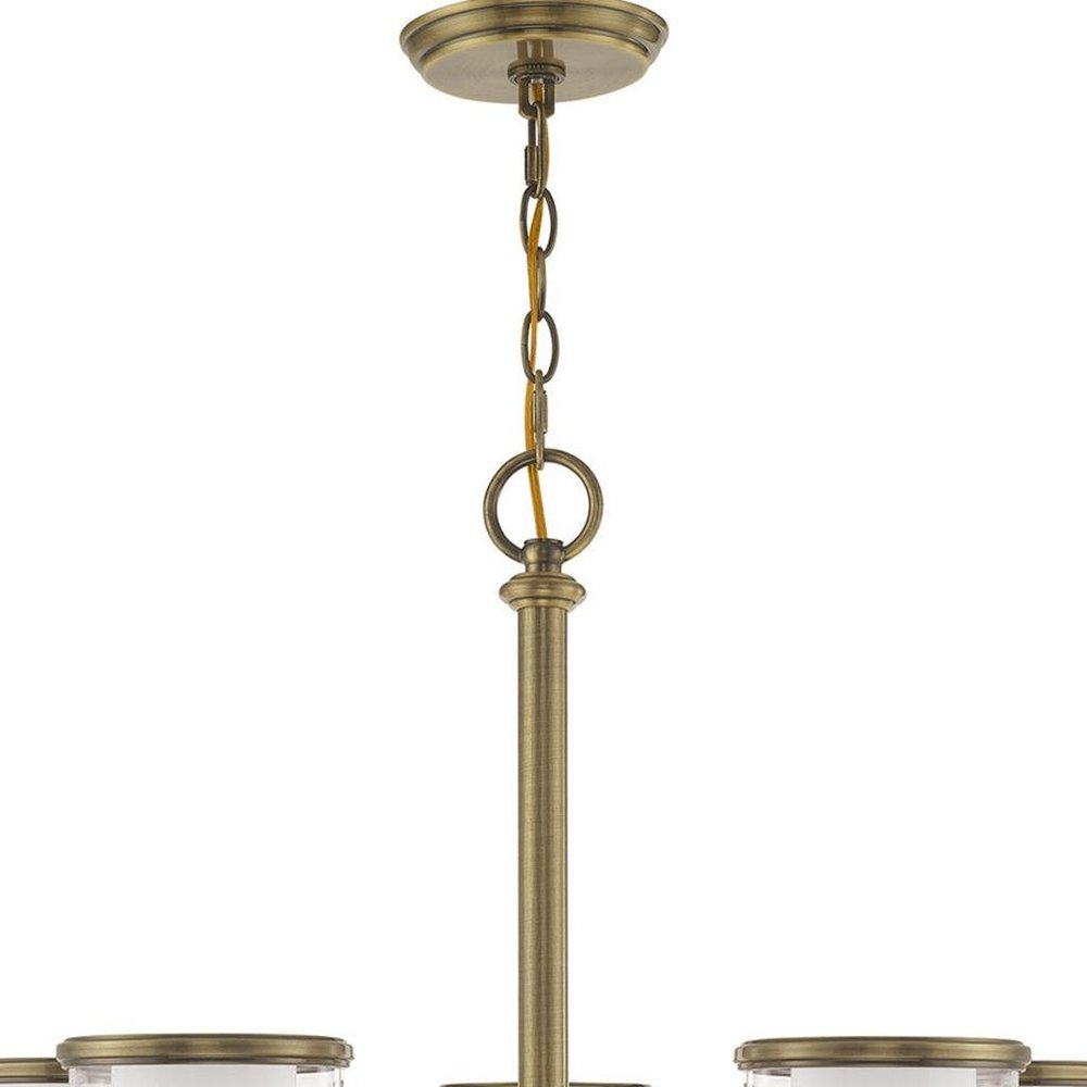 Antiqued Brass Five Light Metal Dimmable Chandelier With Shades