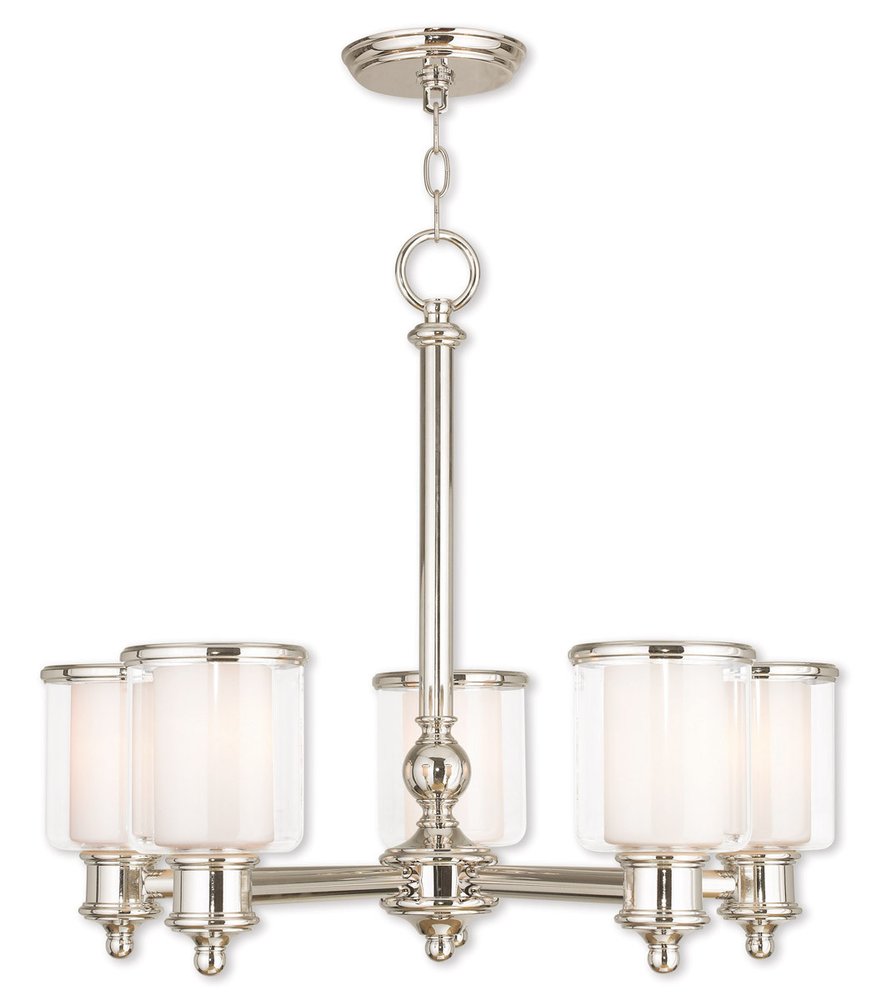 Nickel Five Light Metal Dimmable Chandelier With Shades